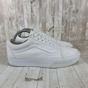 Vans Old Skool Platform Sneakers Triple White Canvas Low Top Womens 9.5 Mens 8